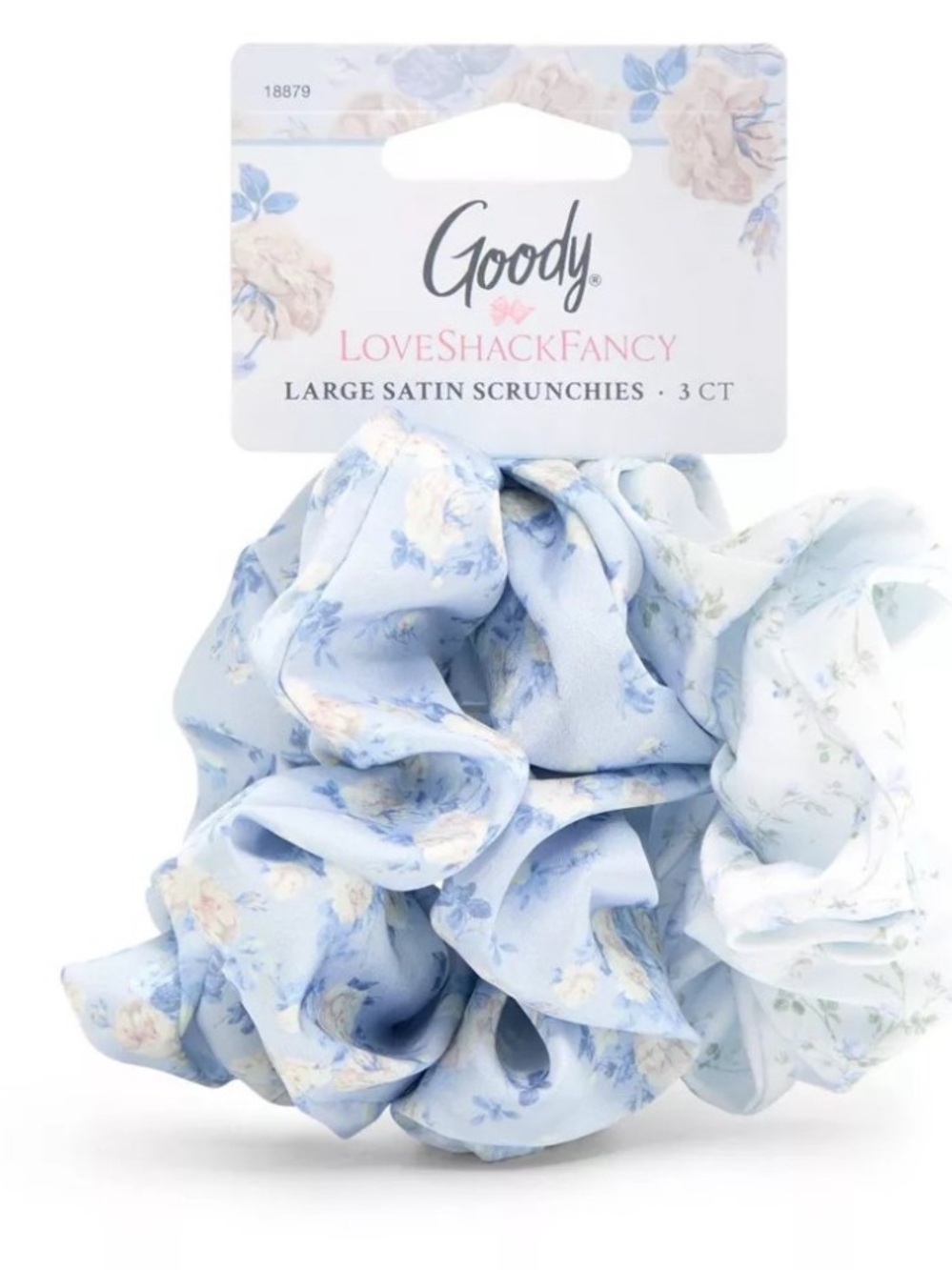 Goody x LoveShackFancy Blue Floral Satin Scrunchie Trio